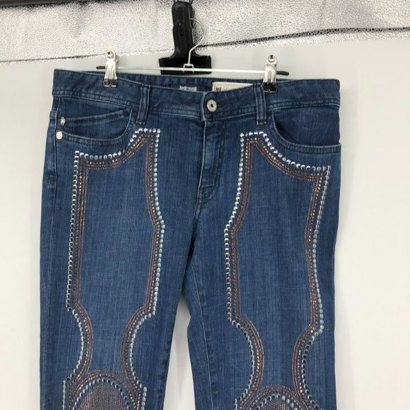 Just Cavalli  Just Luxury   Dark Wash studded skinny jeans chrome bronze beading - Picture 3 of 14